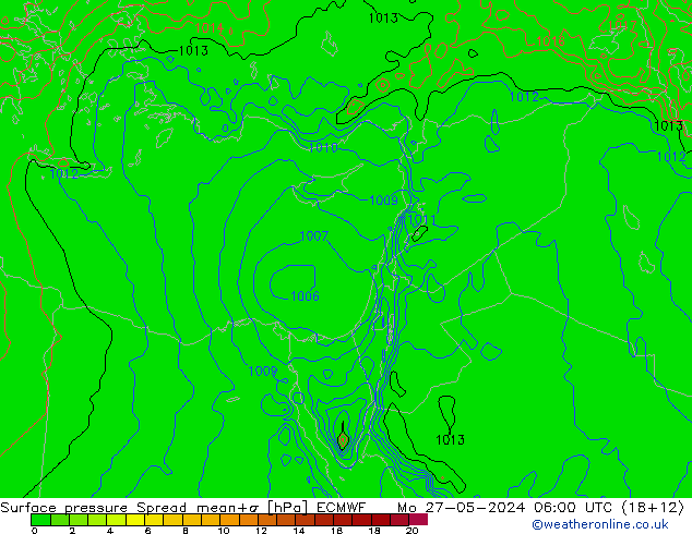 Atmosférický tlak Spread ECMWF Po 27.05.2024 06 UTC