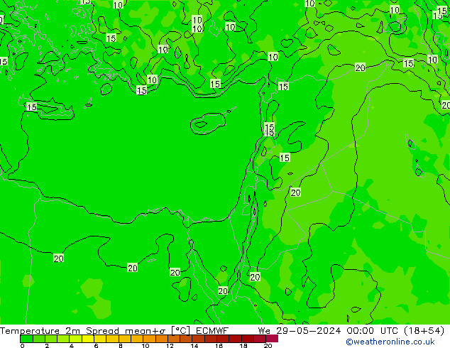 карта температуры Spread ECMWF ср 29.05.2024 00 UTC