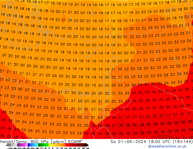 Height/Temp. 850 hPa ECMWF Sa 01.06.2024 18 UTC