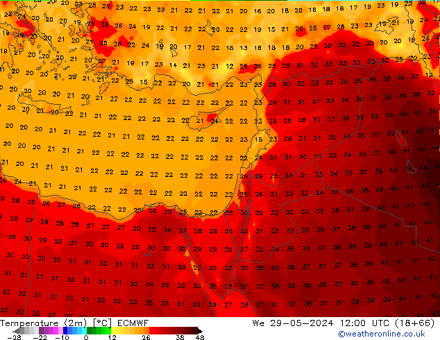 Temperature (2m) ECMWF We 29.05.2024 12 UTC