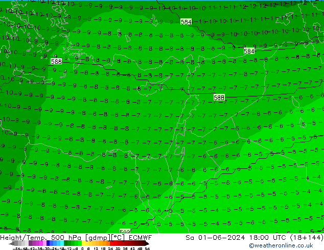 Height/Temp. 500 hPa ECMWF Sa 01.06.2024 18 UTC