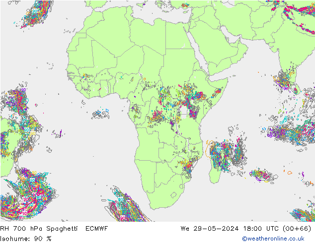 RH 700 hPa Spaghetti ECMWF We 29.05.2024 18 UTC