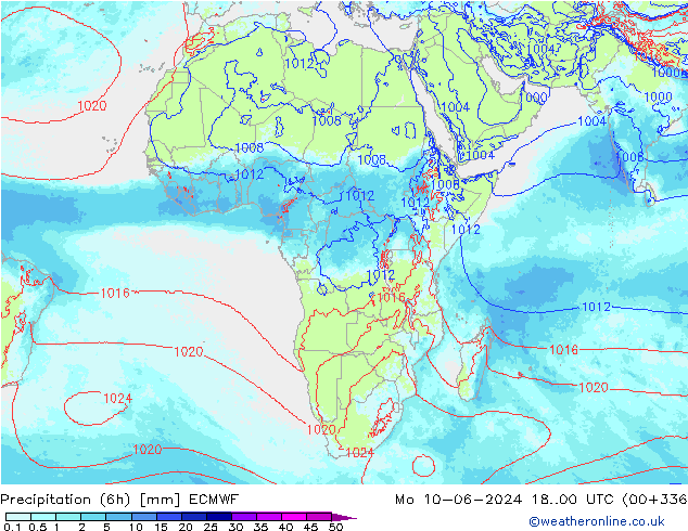 Precipitation (6h) ECMWF Mo 10.06.2024 00 UTC