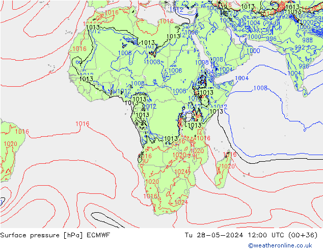 Luchtdruk (Grond) ECMWF di 28.05.2024 12 UTC