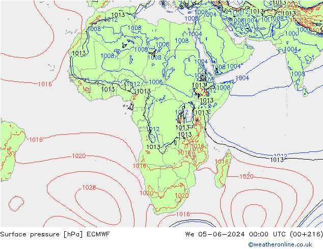 Atmosférický tlak ECMWF St 05.06.2024 00 UTC