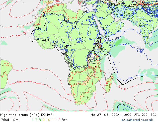 High wind areas ECMWF пн 27.05.2024 12 UTC