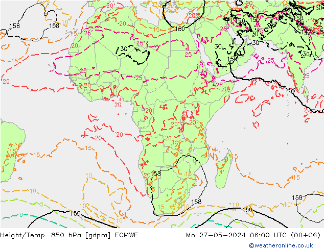 Geop./Temp. 850 hPa ECMWF lun 27.05.2024 06 UTC