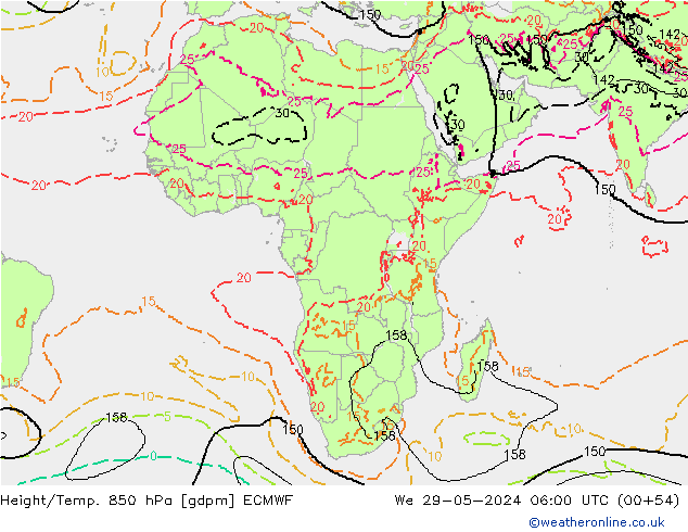 Height/Temp. 850 hPa ECMWF We 29.05.2024 06 UTC