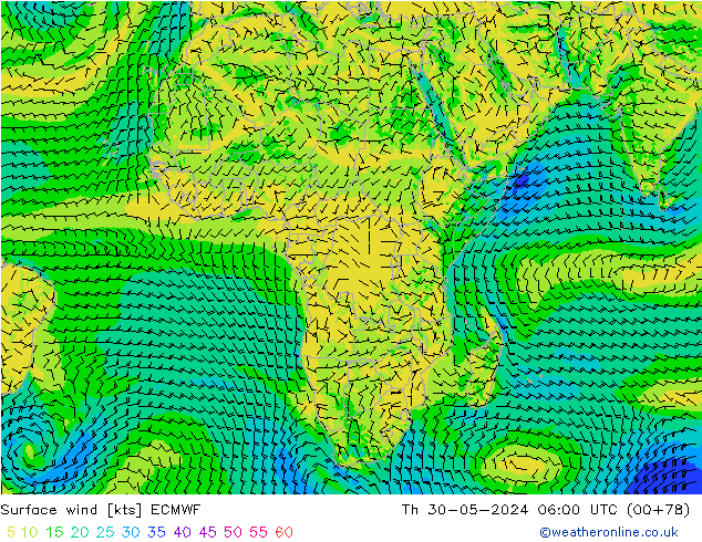 Vent 10 m ECMWF jeu 30.05.2024 06 UTC