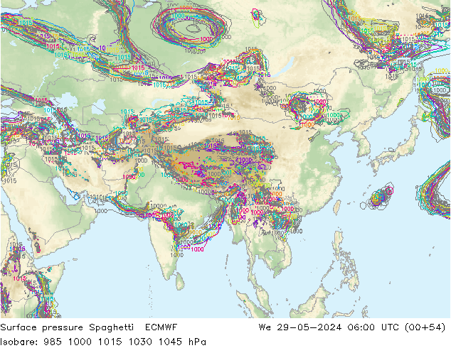 Surface pressure Spaghetti ECMWF We 29.05.2024 06 UTC