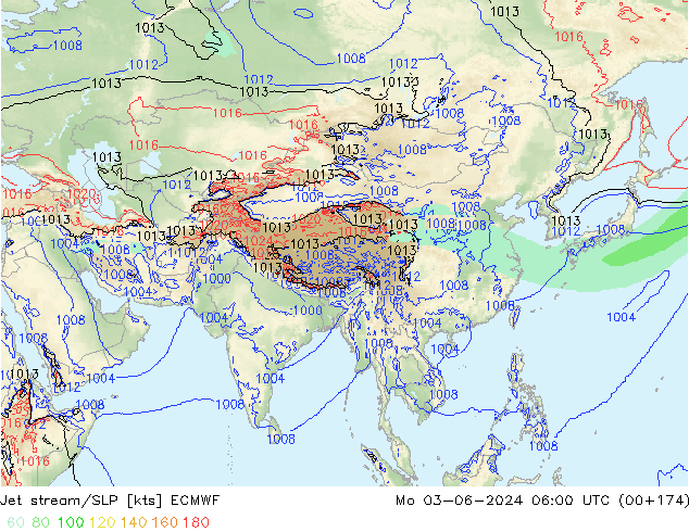 Prąd strumieniowy ECMWF pon. 03.06.2024 06 UTC