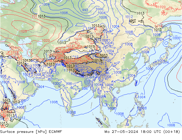 Presión superficial ECMWF lun 27.05.2024 18 UTC