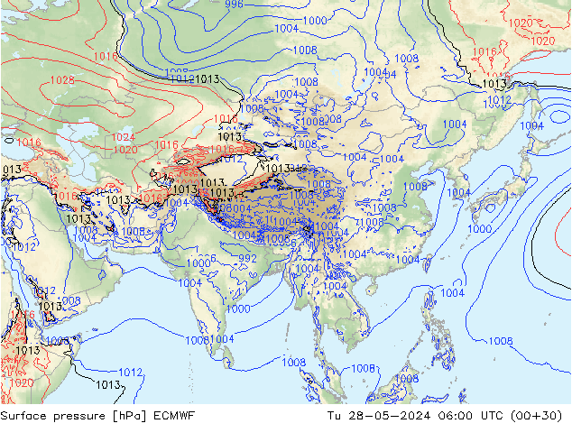 Luchtdruk (Grond) ECMWF di 28.05.2024 06 UTC