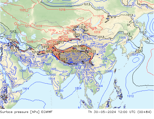 pressão do solo ECMWF Qui 30.05.2024 12 UTC