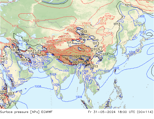 Presión superficial ECMWF vie 31.05.2024 18 UTC