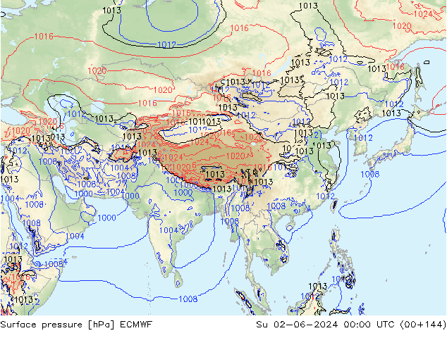 Luchtdruk (Grond) ECMWF zo 02.06.2024 00 UTC