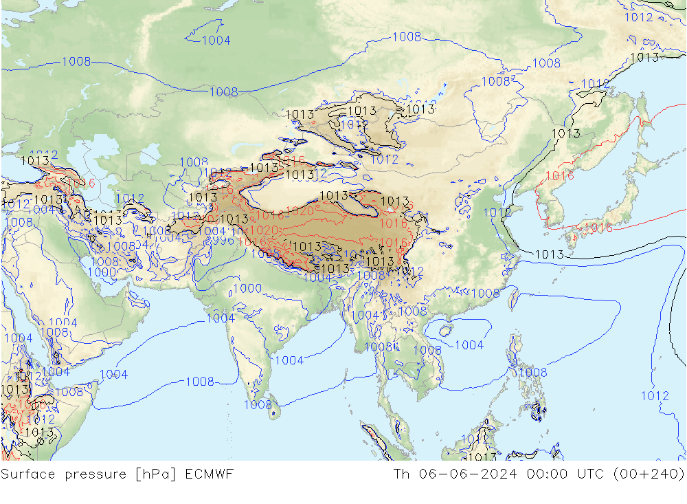 Surface pressure ECMWF Th 06.06.2024 00 UTC