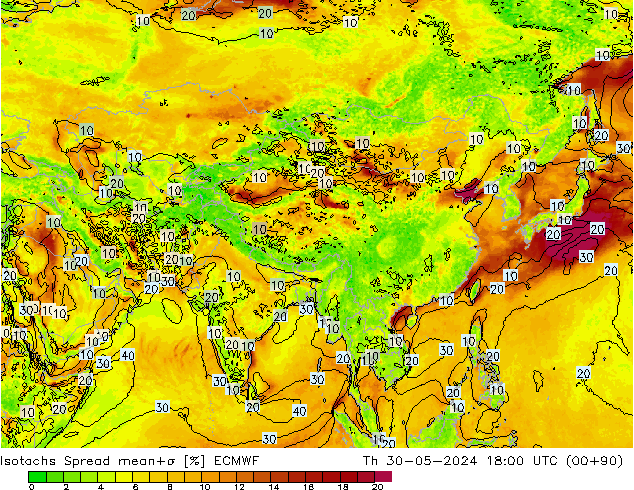 Isotachs Spread ECMWF jeu 30.05.2024 18 UTC