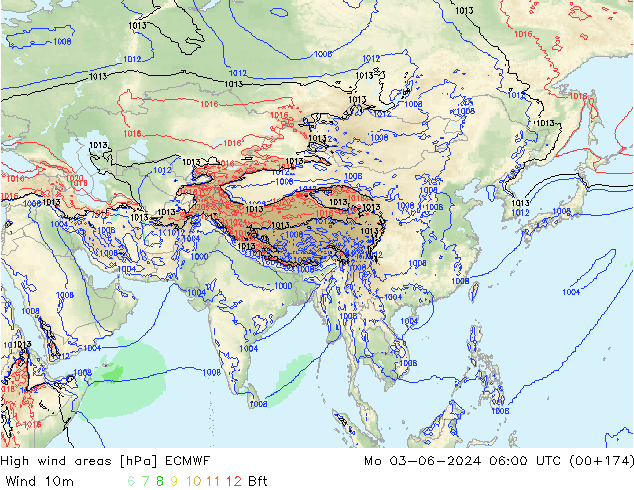 Izotacha ECMWF pon. 03.06.2024 06 UTC