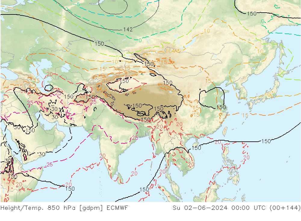 Yükseklik/Sıc. 850 hPa ECMWF Paz 02.06.2024 00 UTC