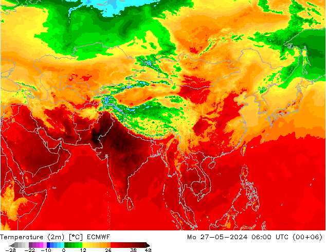 Temperatuurkaart (2m) ECMWF ma 27.05.2024 06 UTC