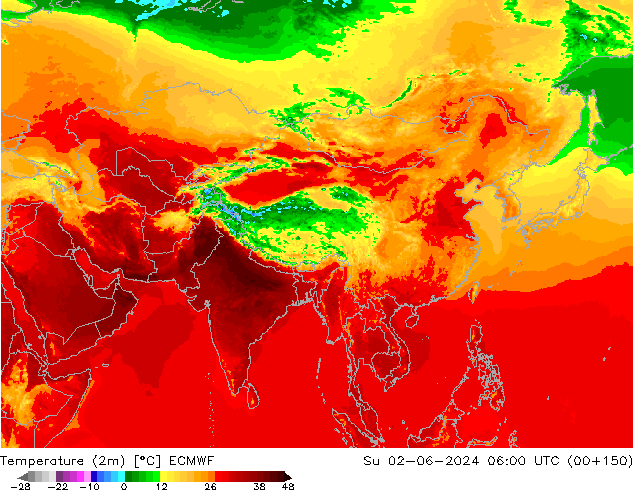 Temperature (2m) ECMWF Su 02.06.2024 06 UTC