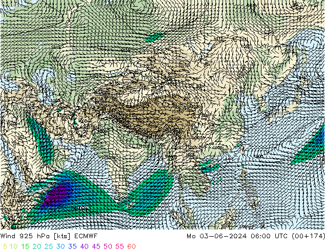 wiatr 925 hPa ECMWF pon. 03.06.2024 06 UTC