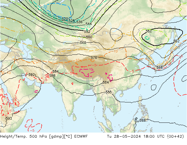 Height/Temp. 500 hPa ECMWF Tu 28.05.2024 18 UTC