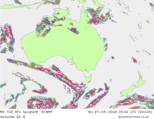 RH 700 hPa Spaghetti ECMWF Po 27.05.2024 06 UTC