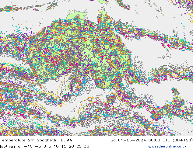 Temperature 2m Spaghetti ECMWF Sa 01.06.2024 00 UTC