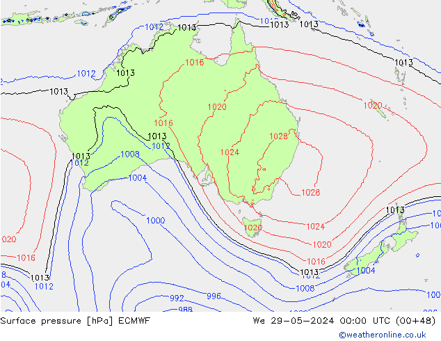 Atmosférický tlak ECMWF St 29.05.2024 00 UTC