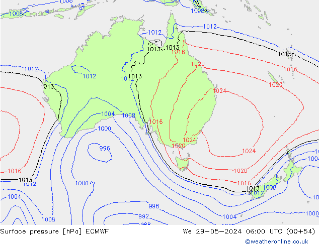 Surface pressure ECMWF We 29.05.2024 06 UTC