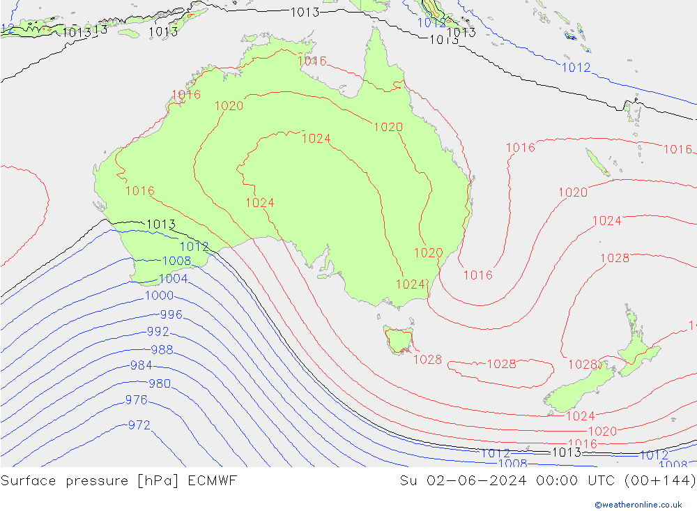 Surface pressure ECMWF Su 02.06.2024 00 UTC