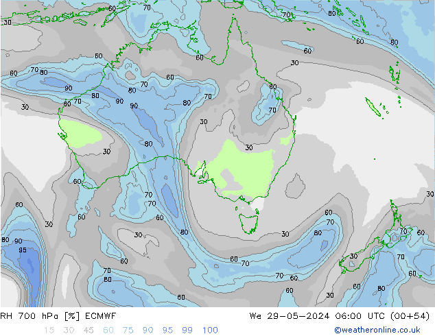 RH 700 hPa ECMWF We 29.05.2024 06 UTC