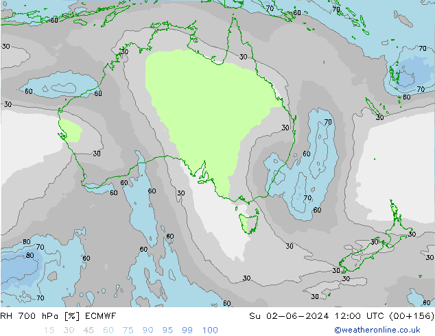 Humedad rel. 700hPa ECMWF dom 02.06.2024 12 UTC