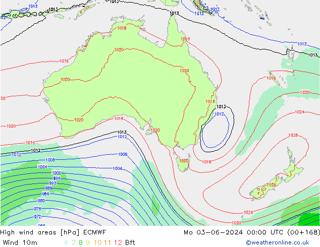 High wind areas ECMWF lun 03.06.2024 00 UTC