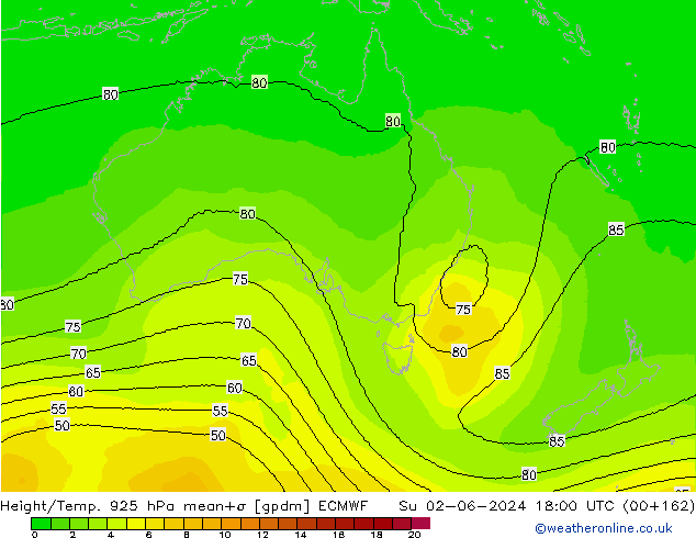 Height/Temp. 925 hPa ECMWF Su 02.06.2024 18 UTC