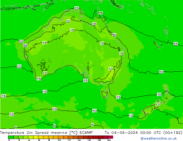 Temperatuurkaart Spread ECMWF di 04.06.2024 00 UTC