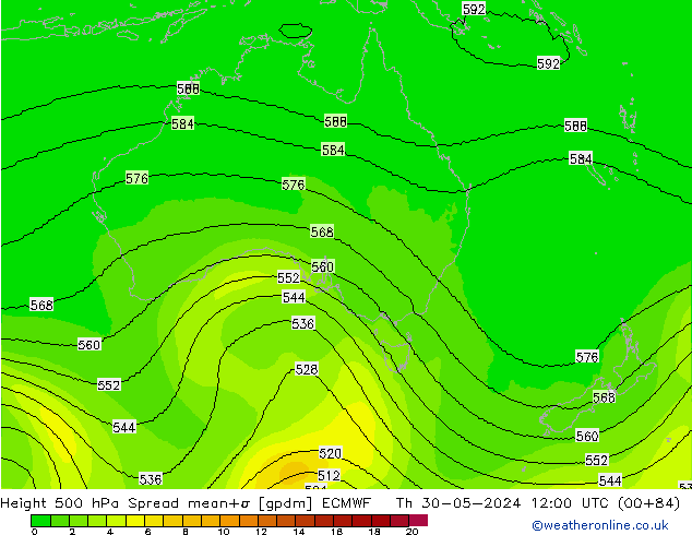 Height 500 hPa Spread ECMWF Th 30.05.2024 12 UTC