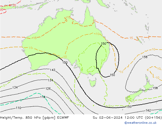 Height/Temp. 850 hPa ECMWF So 02.06.2024 12 UTC