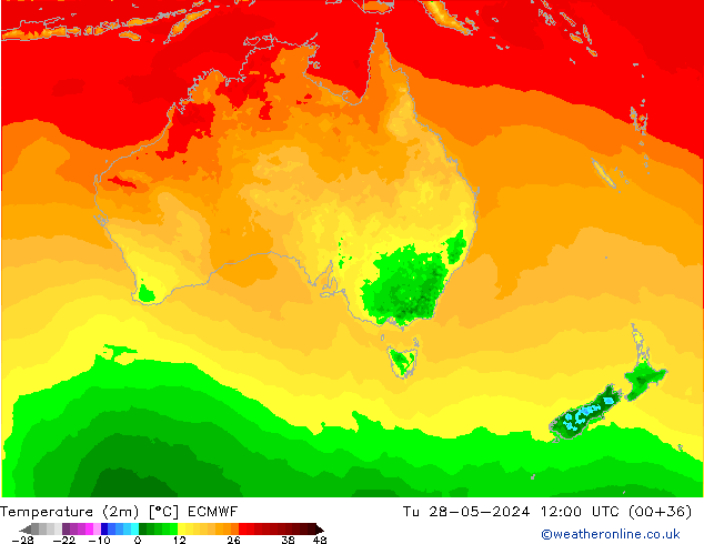 Sıcaklık Haritası (2m) ECMWF Sa 28.05.2024 12 UTC