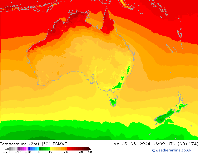 Temperatura (2m) ECMWF Seg 03.06.2024 06 UTC