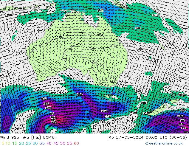 Wind 925 hPa ECMWF Mo 27.05.2024 06 UTC