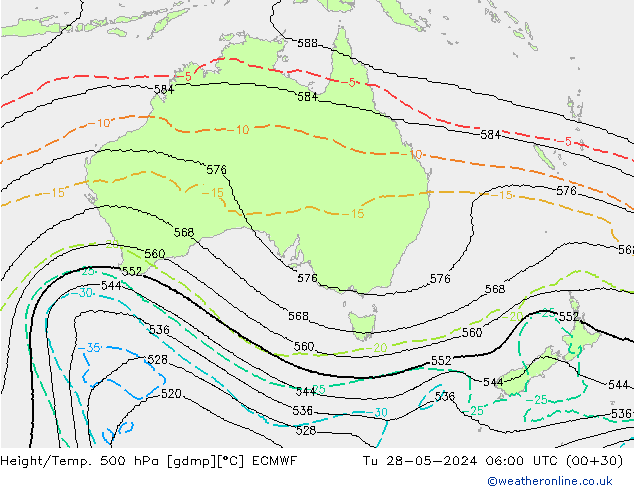 Height/Temp. 500 hPa ECMWF wto. 28.05.2024 06 UTC