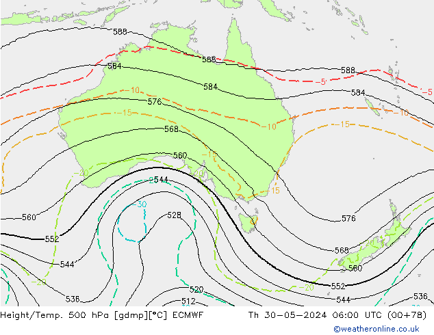 Height/Temp. 500 hPa ECMWF Qui 30.05.2024 06 UTC