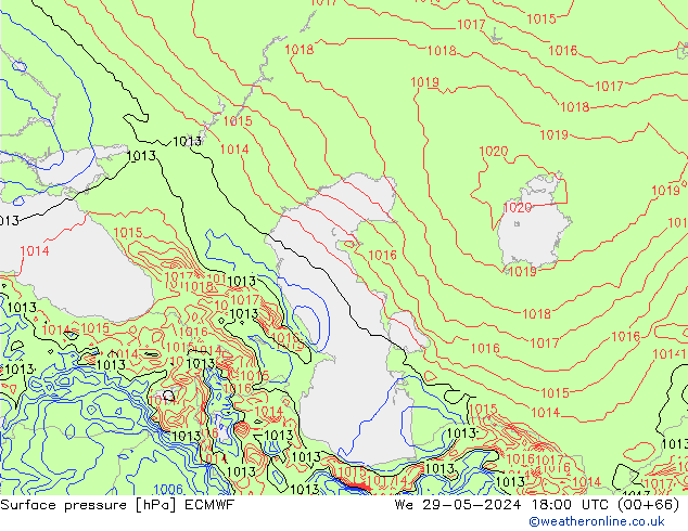 Luchtdruk (Grond) ECMWF wo 29.05.2024 18 UTC