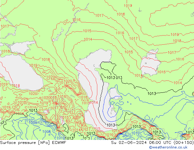 Atmosférický tlak ECMWF Ne 02.06.2024 06 UTC