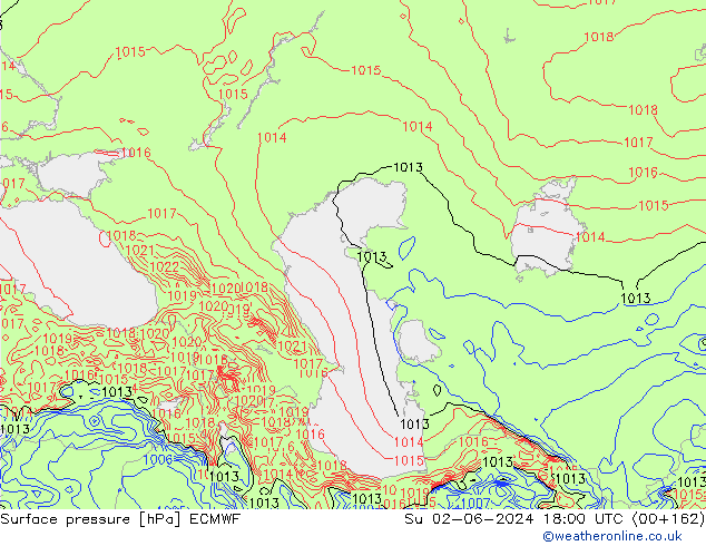 Atmosférický tlak ECMWF Ne 02.06.2024 18 UTC