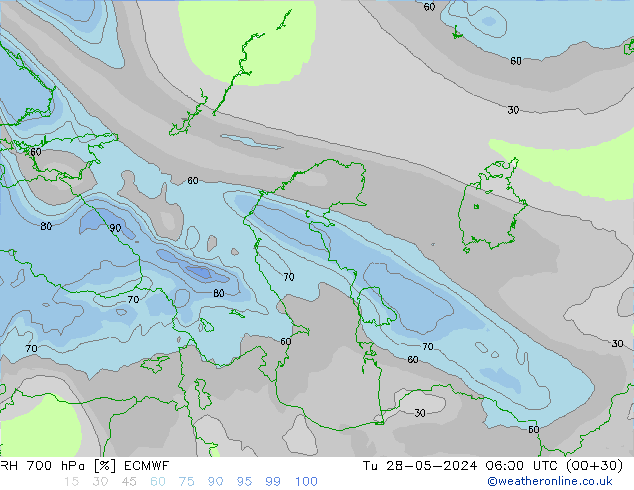 700 hPa Nispi Nem ECMWF Sa 28.05.2024 06 UTC