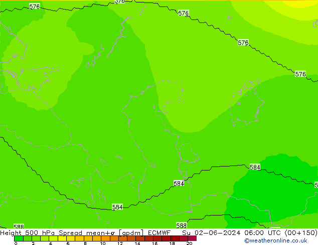 Geop. 500 hPa Spread ECMWF dom 02.06.2024 06 UTC